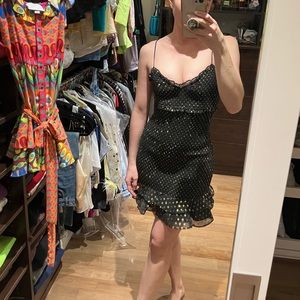 Ruffled gold-design mini dress